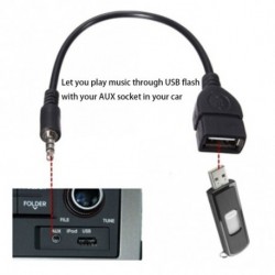 Fekete OTG kábel - 3,5 mm-es audió AUX-USB A típus - amerikai autókhoz