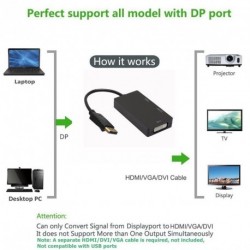 3in1 DP Display Port Male 20pin - DVI / HDMI / VGA Nő 1080P HDTV kábel átalakító adapter