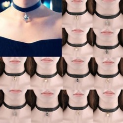 Vintage Retro Punk Fekete bőrbőr Choker Chunky Nyakörv nyaklánc medál