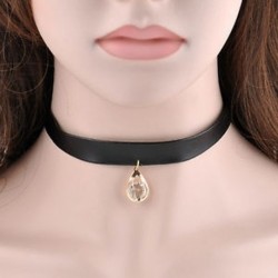 Vintage Retro Punk Fekete bőrbőr Choker Chunky Nyakörv nyaklánc medál