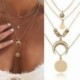 Női Multilayer Choker Horn Hosszú holdfüggő Hold Pendant Necklace Chain Új