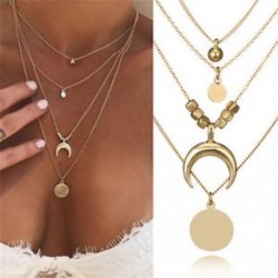 Női Multilayer Choker Horn Hosszú holdfüggő Hold Pendant Necklace Chain Új