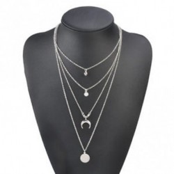 Ezüst - Női Multilayer Choker Horn Hosszú holdfüggő Hold Pendant Necklace Chain Új