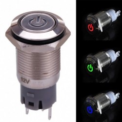 1db 16mm-es 12V-os autó ezüst alumínium LED tápfeszültség nyomógombos kapcsoló reteszelőszelep