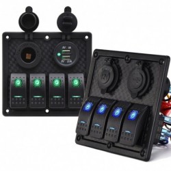 12V 4 Gang Switch Panel Dual USB töltés Vízálló Toggle Rocker Autó hajóhoz