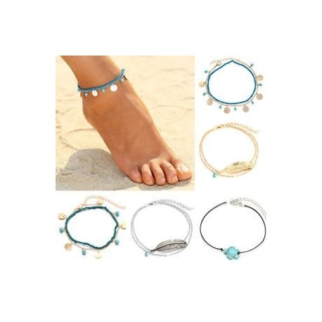 Divat Boho strand mezítláb szandál láb szarvascsokó címer boka karkötő lánc ajándék