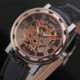 GYŐZTES férfi divat luxus márka csontváz PU bőr Watch automatikus mechanikus üzleti karórák