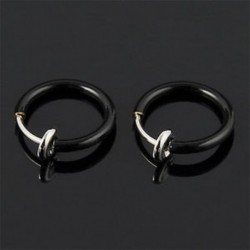 Fekete - Fekete 2PCS Punk Unisex hűvös orr ajkak gyűrű rugós klip Hoop fülbevaló Piercing szeptum
