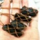 * 3 Természetes kőTourmaline Retro nyers drágakő medál Crystal kézzel szőtt Jet Stone