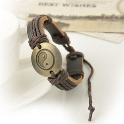 Barna Vintage férfi Yin és yang Wrap bőr Infinity Charm karkötő Retro ékszer ajándék