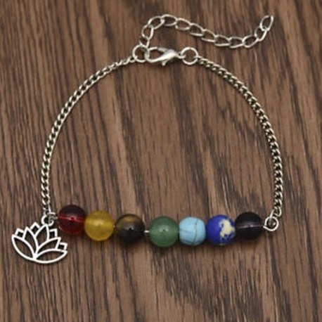7 színes gyöngy karkötő boka lánc lótusz medál energia jóga elegáns ékszerek