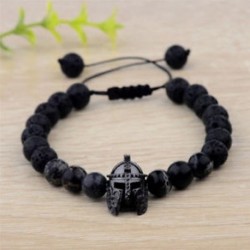 Bájos népszerű fekete spártai sisak természetes kő állítható Macrame karkötők
