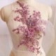 * 1 rózsaszín   ezüst (350 * 290 mm) 3D-s virág csipke hímzés DIY menyasszonyi esküvő Applyque javítás gyöngyös