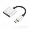 Ezüst USB-C-tól 3,5 mm-ig és töltő 2 in1 fejhallgató audio jack töltőkábel adapter