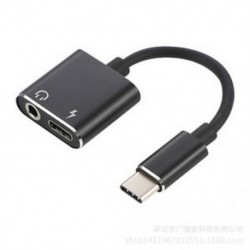 Fekete C típus 3,5 mm és 2 in1 töltő fejhallgató audio jack USB C kábel adapter 1Pc