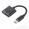 Fekete C típus 3,5 mm és 2 in1 töltő fejhallgató audio jack USB C kábel adapter 1Pc