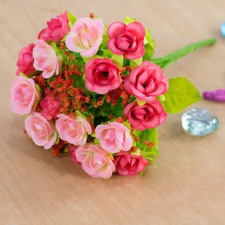 * 7 PINK Virág csokor mesterséges selyem rózsa virág menyasszonyi esküvői fél váza dekoráció