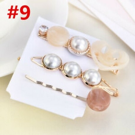 * 9 3Pcs / Set 3Pcs női gyöngy akril haj klip Snap Barrette Stick hajcsavar haj tartozékok