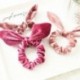 Rózsaszín Bársony íjcsomó Scrunchies Nyuszi füle Haj gyűrű Stretch haj nyakkendő lófarok tartó
