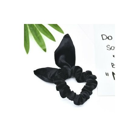 Fekete Bársony íjcsomó Scrunchies Nyuszi füle Haj gyűrű Stretch haj nyakkendő lófarok tartó