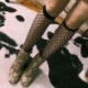 Fekete (térdmagas) Divat Női Ruffle Necc Boksz Magas Zokni Mesh Lace Hal Nettó Rövid Zokni Hot