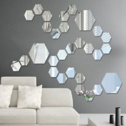 * 15 Hexagon Silver (12db) Kivehető tükör matrica Art Mural fal matricák otthon szoba DIY dekoráció dekoráció