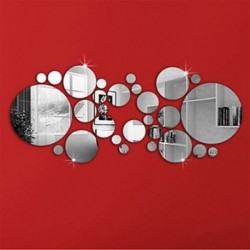 * 2 30PCS Silver Circles Kivehető tükör matrica Art Mural fal matricák lakberendezés DIY szoba dekoráció