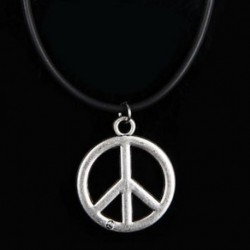 Béke Fekete bőrkábel Choker Charm nyaklánc medál Retro Boho tibeti ezüst Új