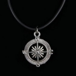 Iránytű Fekete bőrkábel Choker Charm nyaklánc medál Retro Boho tibeti ezüst Új