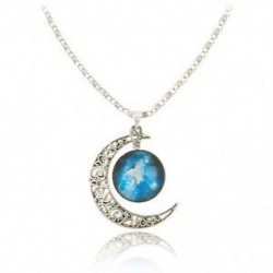 924 NŐI TRENDY GALACTIC ÜVEG CABOCHON PENDANT SILVER-TONE CRESCENT MOON NECKLACE