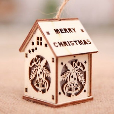 Kis harang Led Light Wood House Aranyos karácsonyfa függő díszek Holiday dekoráció JP