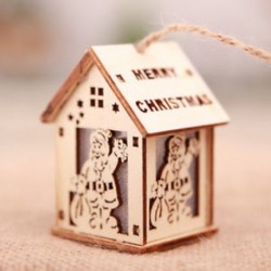 Kis Mikulás Led Light Wood House Aranyos karácsonyfa függő díszek Holiday dekoráció JP