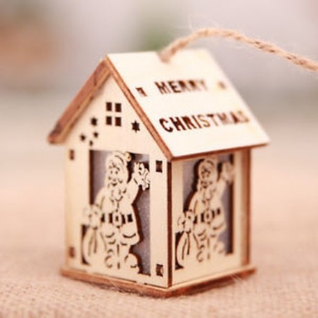 Kis Mikulás Led Light Wood House Aranyos karácsonyfa függő díszek Holiday dekoráció JP