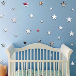 Ezüst 20PCS 3D Csillag Akril Tükör Falmatrica Kivehető Vinyl Art Decal DIY Dekor