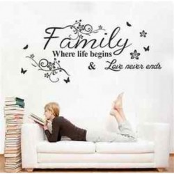 Család, ahol az élet kezdődik falmatrica Idézet szavak Decal Vinyl Mural Home Decor