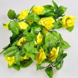 Sárga Hamis selyem rózsa virág Ivy szőlő lóg Garland esküvői mesterséges lakberendezés J6P