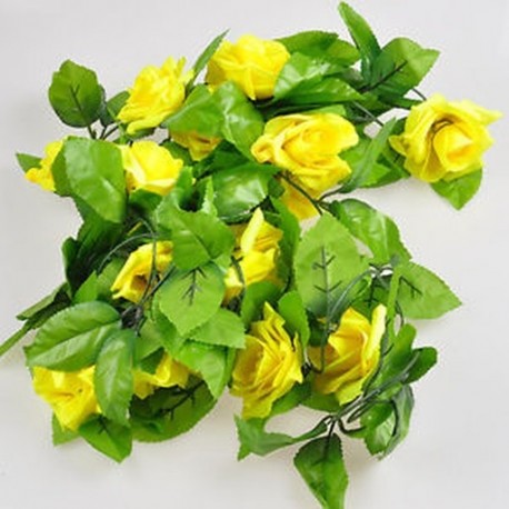 Sárga Hamis selyem rózsa virág Ivy szőlő lóg Garland esküvői mesterséges lakberendezés J6P