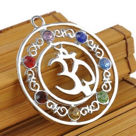 Crystal OM szimbólum Természetes 7 drágakő gyöngyök Reiki csakra gyógyító pont medál nyaklánc ajándék