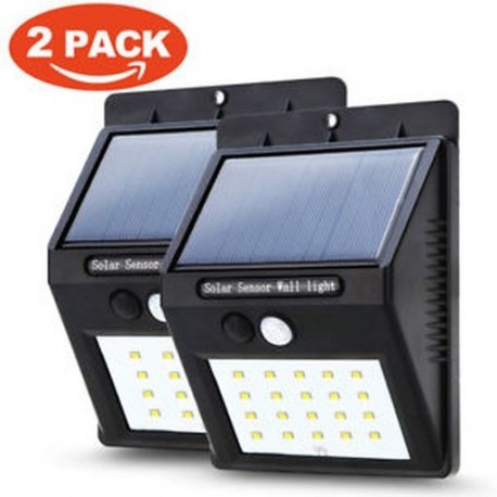 2 csomag Vízálló 20 LED napenergia Power PIR mozgásérzékelő fali fény Kültéri kerti lámpa