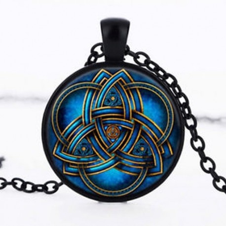Kék kelta triquetra Vintage Retro pillangó sárkány kabókon bronz üveg lánc medál nyaklánc