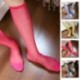 Rózsavörös 1Pair férfi szexi nylon nyomtalan selymes térd magas zokni viselni puszta háló harisnya