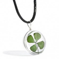 Fekete bőr lánc Divat igazi zöld szerencsés shamrock négy levél lóhere kerek üveg medál nyaklánc
