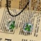 Fekete bőr lánc Divat igazi zöld szerencsés shamrock négy levél lóhere kerek üveg medál nyaklánc