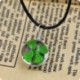 Fekete bőr lánc Divat igazi zöld szerencsés shamrock négy levél lóhere kerek üveg medál nyaklánc