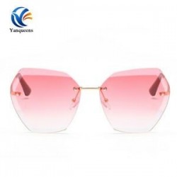 Arany keret   rózsaszín lencse Túlméretezett nők keret nélküli napszemüveg Retro sokszög optika fémkeret szemüvegek