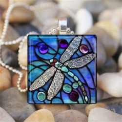 BLUE DRAGONFLY tavaszi kert rovarüveg csempe medál ezüst lánc nyaklánc