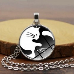 1 x Yin Yang macska kerek medál choker nyilatkozat ezüst női nyaklánc ékszer