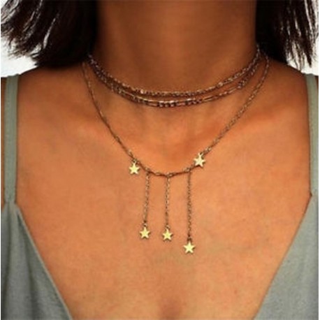 Női divat többrétegű arany choker csillag kristály lánc medál nyaklánc ékszer