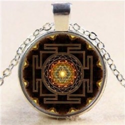 Sri Yantra fotó Cabochon üveg medál Tibet ezüst lánc nyaklánc Ékszer ajándék