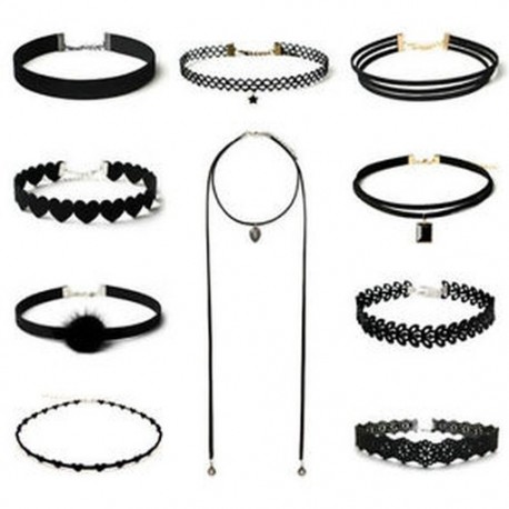 10db / Set * 2 10Pcs gótikus punk bársony tetoválás csipke choker nyaklánc medál nyaklánc készlet